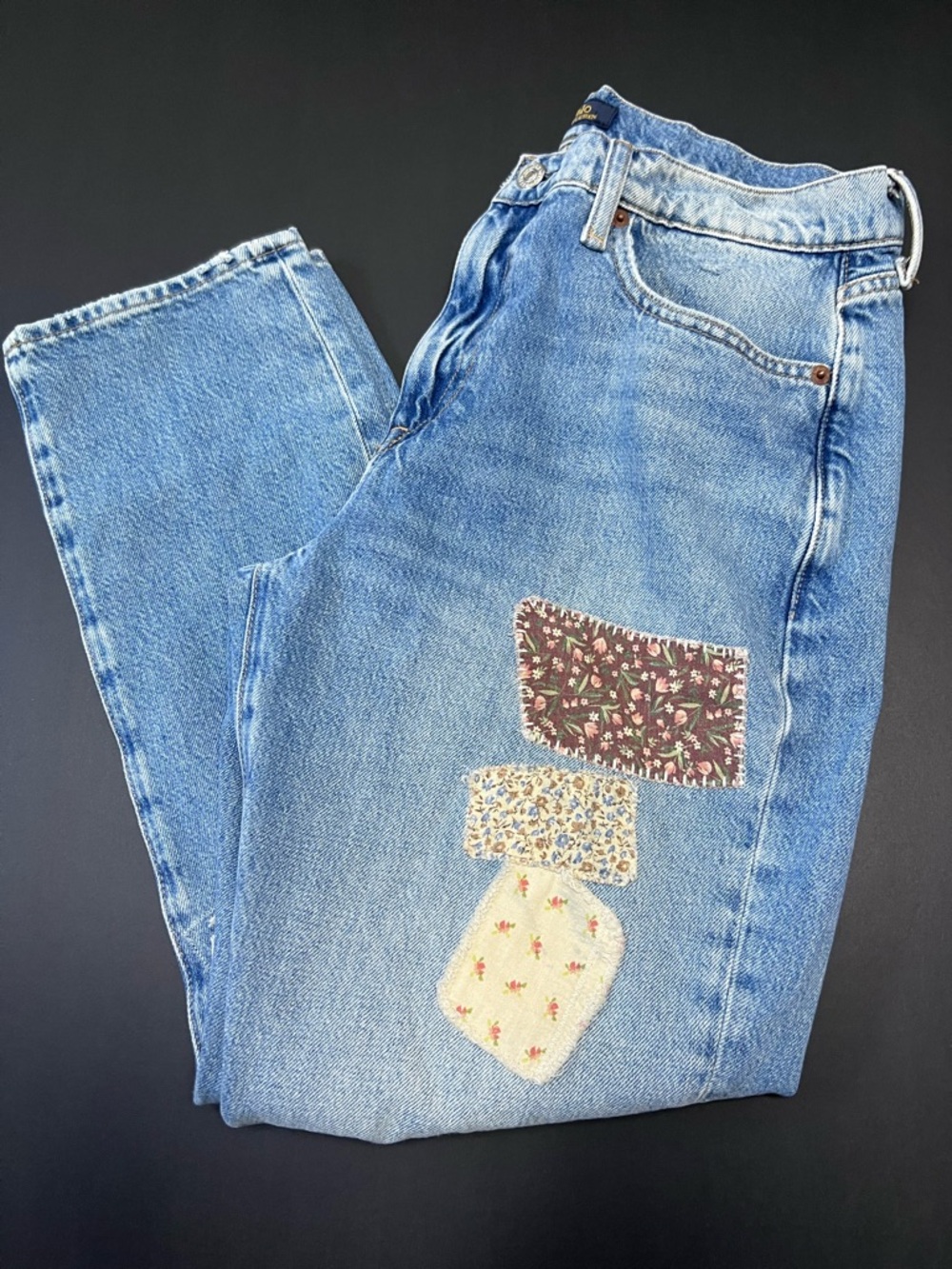 Polo Ralph Lauren Slim Boyfriend Patchwork Distressed Jeans Sz 28 Boho Denim